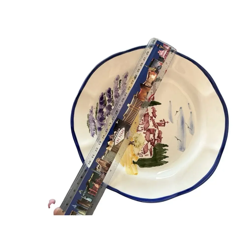 Sur La Table Portugal Hand painted Discontinued Landscape w/ Blue Trim 9